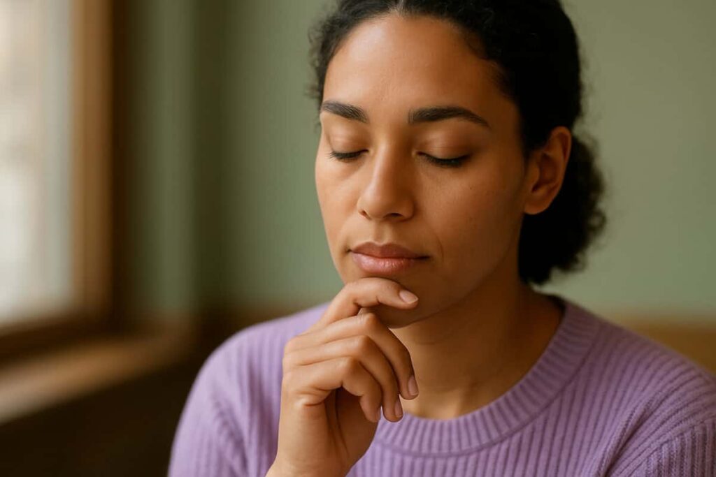 Person pausing thoughtfully representing the 4-second listening technique