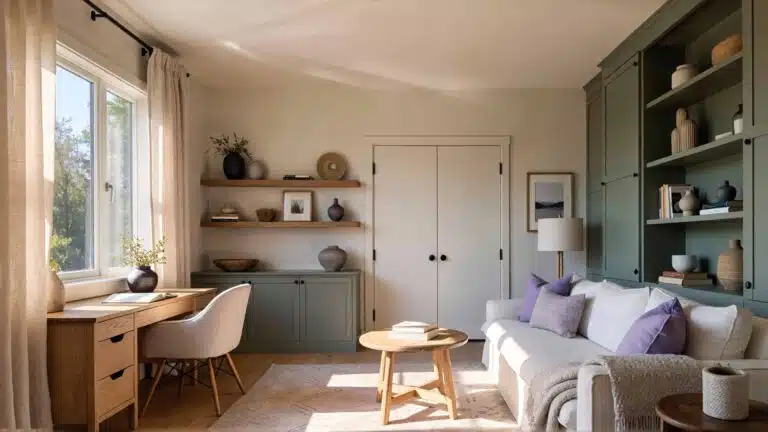 Decluttered peaceful home interior showing organized minimalist living space with clarity