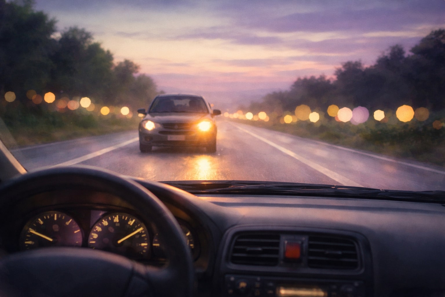 Single car headlight on highway symbolizing cultivating self-awareness and spiritual growth journey