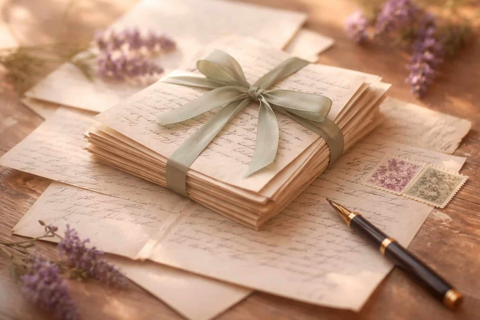 Vintage handwritten letters and fountain pen representing lifelong friendship through pen pal correspondence